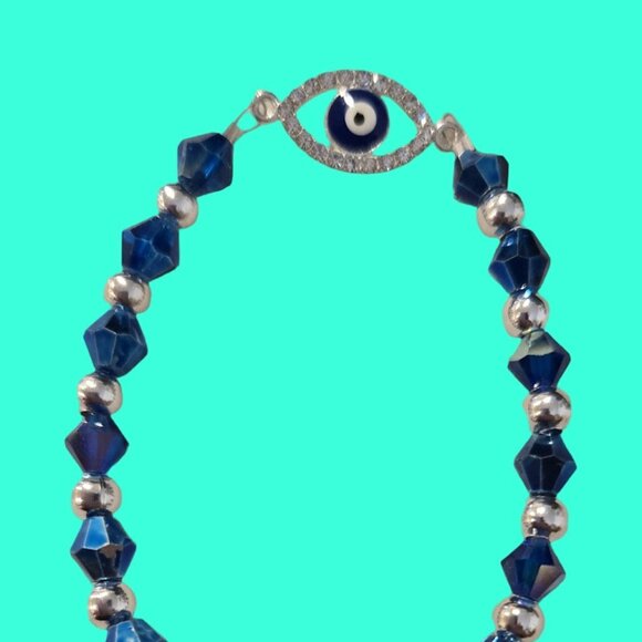 Blue Evil Eye Bracelet w Silver spacers 925 - Picture 4 of 4